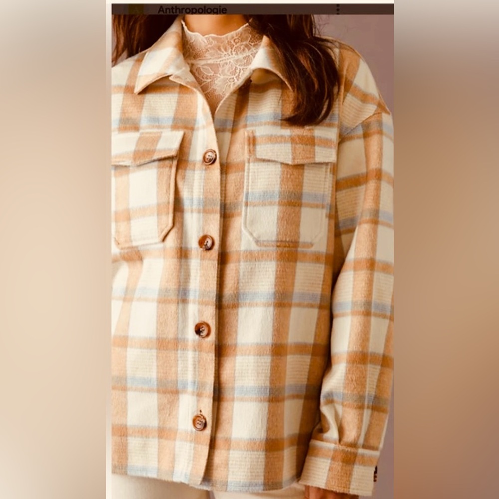 Avec Les Filles Plaid Button-Down Shirt in Cream and Tan